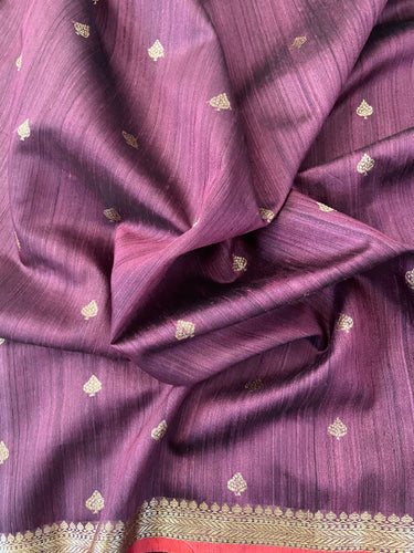 Banarasi Tussar Silk Saree | Deep Garnet | Handwoven | Ships from California